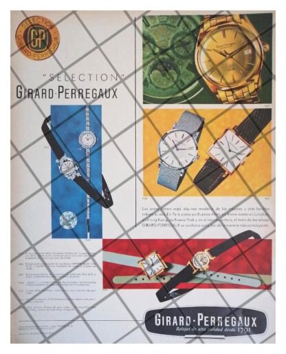 CARTEL PUBLICITARIO RETRO RELOJES GIRARD PERREGAUX 1960