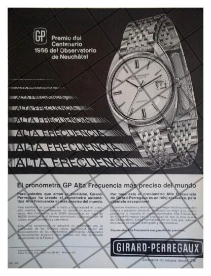 CARTEL PUBLICITARIO RETRO RELOJES GIRARD PERREGAUX 1966