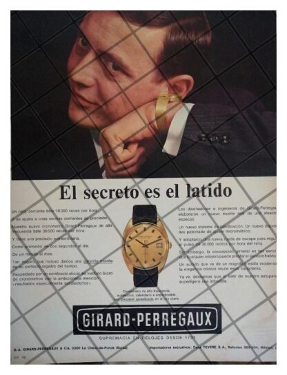 CARTEL PUBLICITARIO RETRO RELOJES GIRARD PERREGAUX 1969