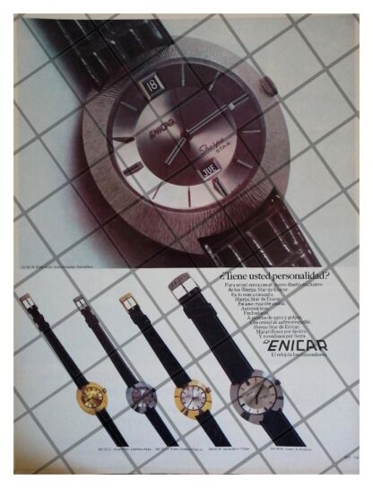 CARTEL PUBLICITARIO RETRO RELOJES ENICAR SHERPA STAR 1964