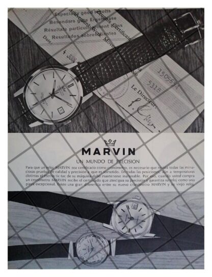 CARTEL PUBLICITARIO RETRO. RELOJES MARVIN AUTOMATIC 1965