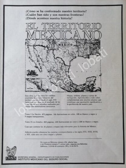 CARTEL ANTIGUO ORIGINAL DE IMSS PRESENTA EL LIBRO: EL TERRITORIO MEXICANO 1980 /61