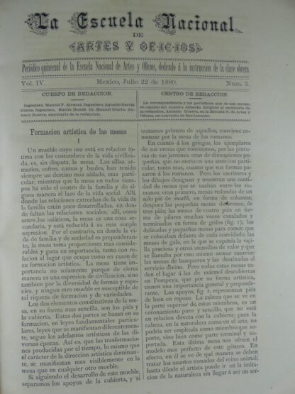 GACETA ANTIGUA. ESCUELA NACIONAL DE ARTES Y OFICIOS. JUL 1880