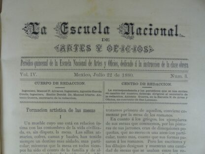 GACETA ANTIGUA. ESCUELA NACIONAL DE ARTES Y OFICIOS. JUL 1880 - Imagen 3