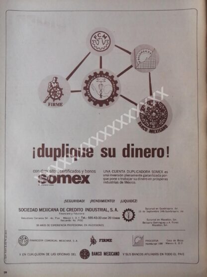 CARTEL ANTIGUO ORIGINAL DEL BANCO SOMEX 1971 /137