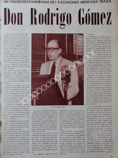 NOTA PRENSA ANTIGUA 1967 RODRIGO GOMEZ /MONTERREY