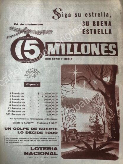 CARTEL ANTIGUO ORIGINAL DE LA LOTERIA NACIONAL. 1959 / 54