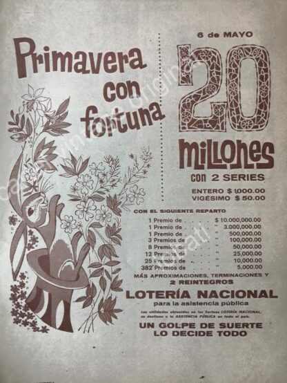 CARTEL ANTIGUO ORIGINAL DE LOTERIA NACIONAL 1960 / 50