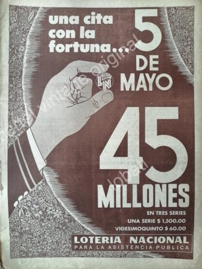 CARTEL ANTIGUO ORIGINAL DE LA LOTERIA NACIONAL 1960s /43