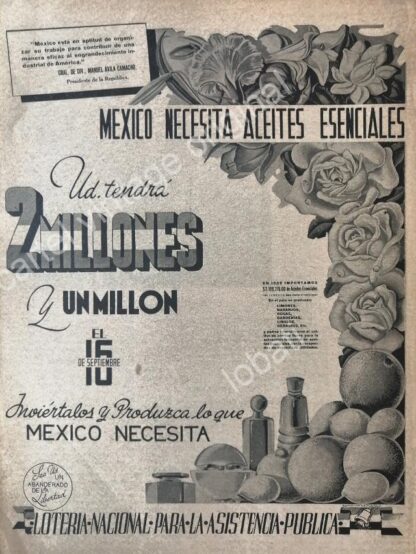 CARTEL ANTIGUO ORIGINAL DE PUBLICIDAD PATRIOTA LOTERIA NACIONAL 1942 MEXICO EN GUERRA /145