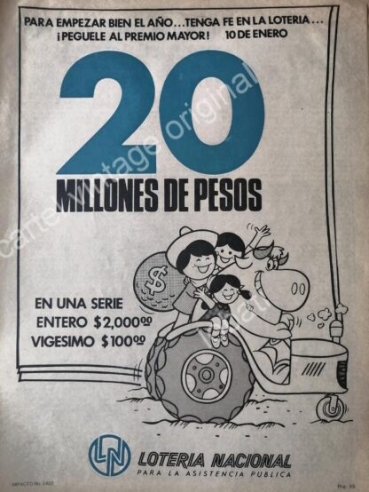 CARTEL ANTIGUO ORIGINAL DE LOTERIA NACIONAL 1970s /36