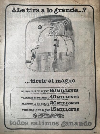 CARTEL ANTIGUO ORIGINAL DE LOTERIA NACIONAL 1970s DIBUJO DE ABEL QUEZADA /28