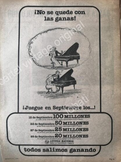 CARTEL ANTIGUO ORIGINAL DE LOTERIA NACIONAL 1970s DIBUJO DE ABEL QUEZADA /27