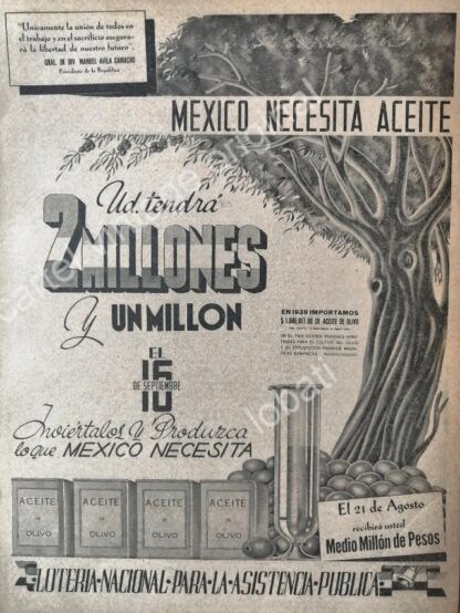 CARTEL ANTIGUO ORIGINAL DE PUBLICIDAD PATRIOTA LOTERIA NACIONAL 1942 MEXICO EN GUERRA /142