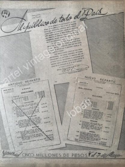 CARTEL ANTIGUO ORIGINAL DE LOTERIA NACIONAL 1947 Y CARTA DEL GENERAL. CARLOS LEAL