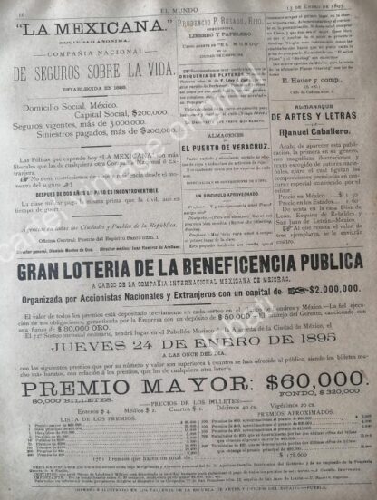 CARTEL ANTIGUO ORIGINAL DE LOTERIA NACIONAL 1895 Y OTRAS PUBLICIDADES