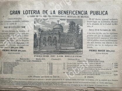 CARTEL ANTIGUO ORIGINAL DE LOTERIA NACIONAL 1895 Y EL KIOSCO MORISCO /140