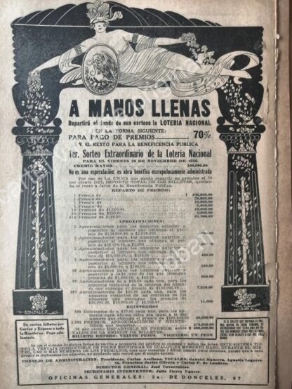 CARTEL ANTIGUO ORIGINAL DE RARO AFICHE LOTERIA NACIONAL ART NOUVEAU 1920 /137