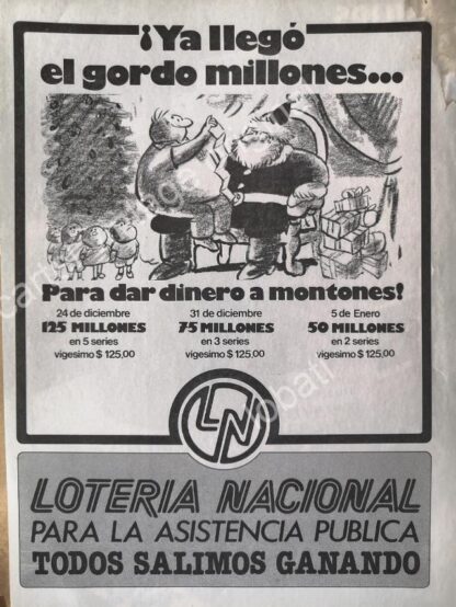 CARTEL ANTIGUO ORIGINAL DE LOTERIA NACIONAL. DIBUJO DE ABEL QUEZADA 1970s /115