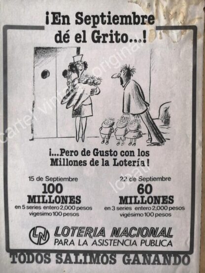 CARTEL ANTIGUO ORIGINAL DE LOTERIA NACIONAL. 1970s DIBUJO ABEL QUEZADA /110