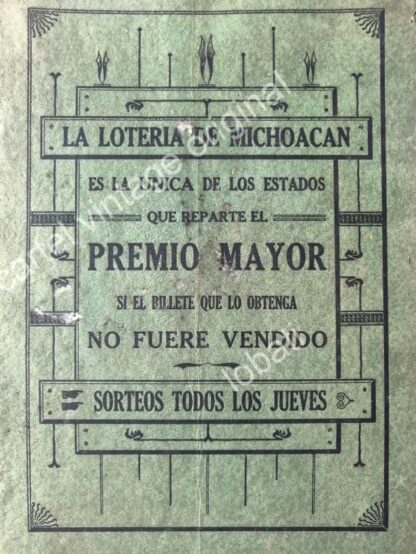 CARTEL ANTIGUO ORIGINAL DE LOTERIA DE MICHOACAN 1913 / MUY RARO - Imagen 2