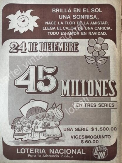 CARTEL ANTIGUO ORIGINAL DE LA LOTERIA NACIONAL 1972 / 85