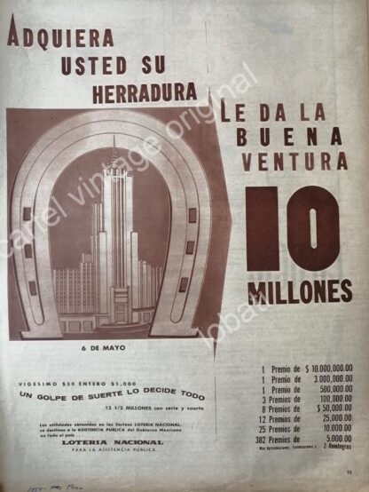 CARTEL ANTIGUO ORIGINAL DE LA LOTERIA NACIONAL 1959 / 82