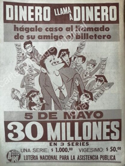 CARTEL ANTIGUO ORIGINAL DE LA LOTERIA NACIONAL 1972 / 76