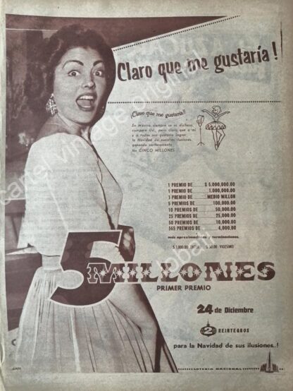 CARTEL ANTIGUO ORIGINAL DE LA LOTERIA NACIONAL 1956 / 72