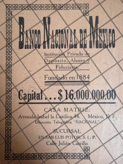 PUBLICIDAD ANTIGUA BANAMEX 1933 / 177