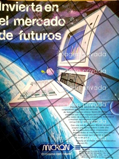 CARTEL PUBLICITARIO RETRO COMPUADORAS MICRON S.A 1985