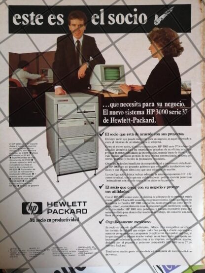 CARTEL PUBLICITARIO RETRO HEWLET PACCKARD HP3000 1985