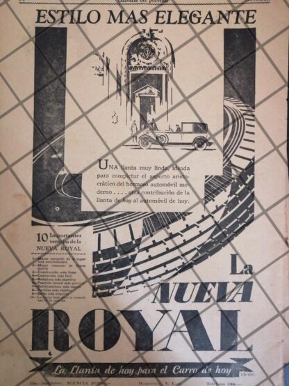 AFICHE PUBLICITARIO ANTIGUO LLANTAS ROYAL 1929