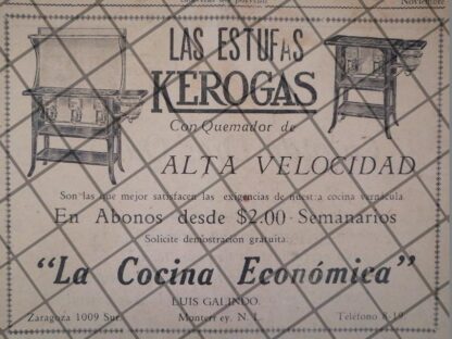 PUBLICIDAD ANTIGUA ESTUFAS KEROGAS 1929 MONTERREY