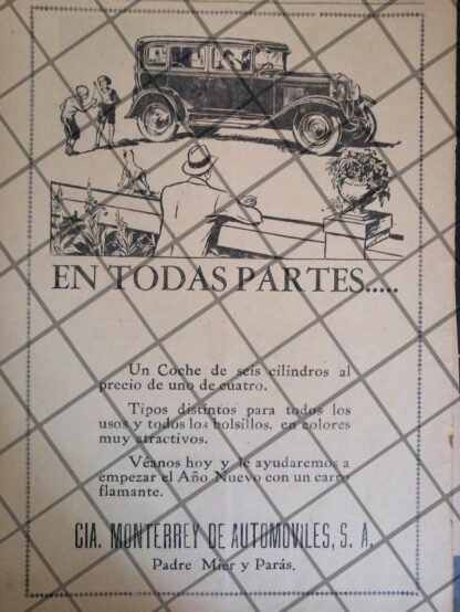 AFICHE RETRO COMPAÑIA MONTERREY DE AUTOMOVILES 1929