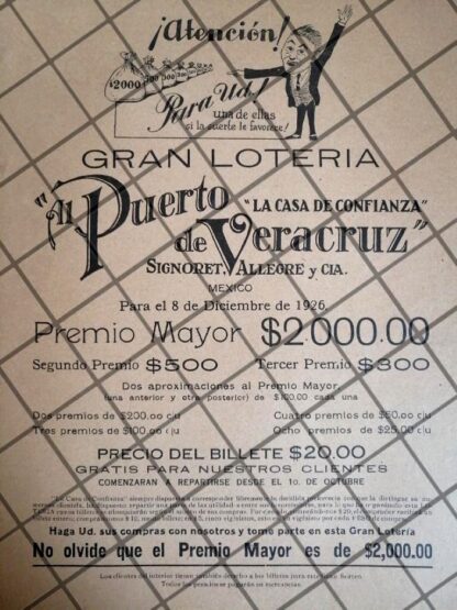 PUBLICIDAD RETRO LOTERIA TIENDA AL PUERTO DE VERACRUZ 1926