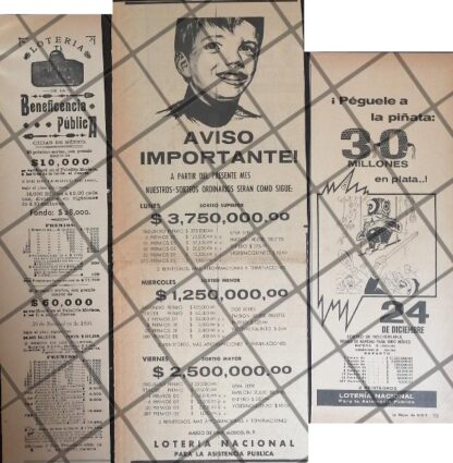 3 AFICHES RETRO LOTERIA NACIONAL 1895-1961