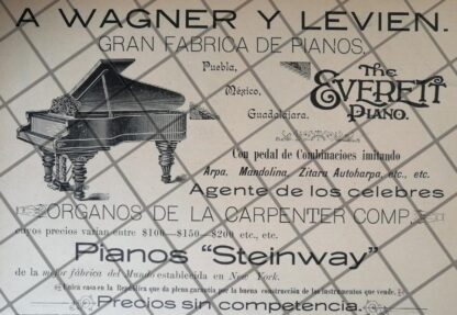 CARTEL ANTIGUO PIANOS EVERETT 1895 WAGNER Y LEVIEN /2