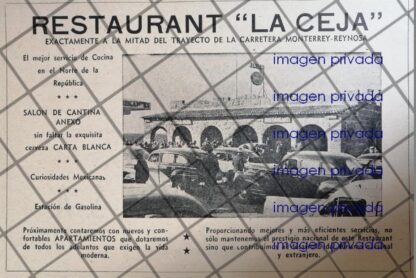 AFICHE RETRO RESTAURANT LA CEJA, MONTERREY 1953