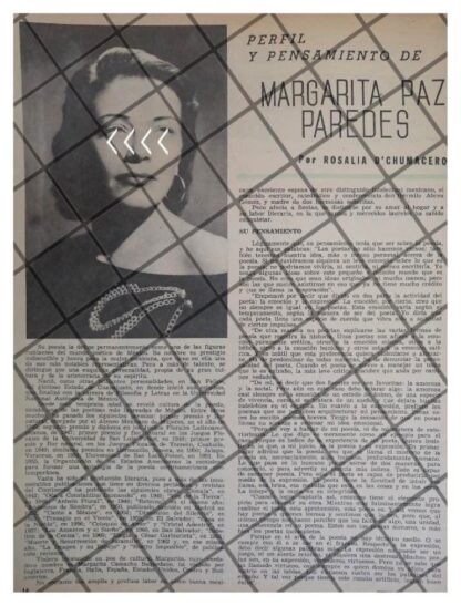 AFICHE RETRO ESCRITORA. MARGARITA PAZ PAREDES 1963