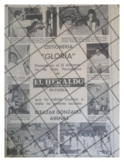 AFICHE RETRO OSTIONERIA GLORIA /ELEAZAR GONZALEZ ARENAS