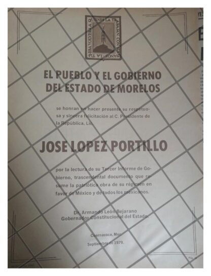 AFICHE RETRO ESTADO DE MORELOS FELICITA A LOPEZ PORTILLO 79