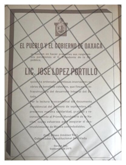 AFICHE POLITICO RETRO OAXACA FELICITA LOPEZ PORTILLO 1979