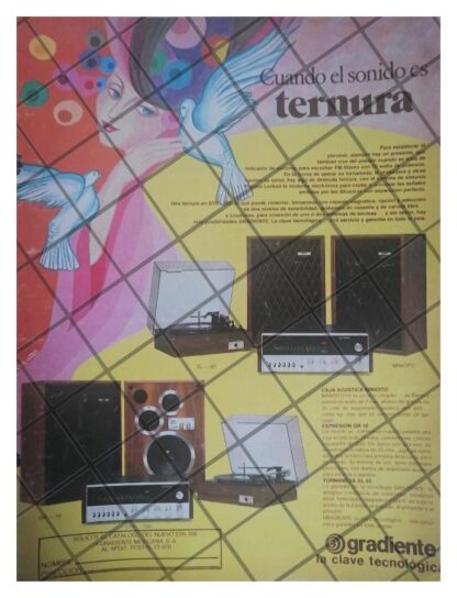 CARTEL PUBLICITARIO RETRO EQUIPOS DE AUDIO GRADIENTE 78