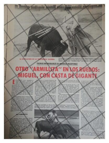 AFICHE RETRO. TRIUNFA TORERO MIGUEL ARMILLITA CHICO 1977