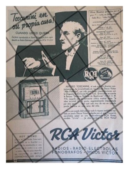 CARTEL RETRO ARTURO TOSCANINI Y RADIOS RCA VICTOR 1938