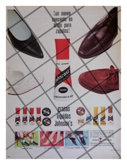 CARTEL PUBLICITARIO RETRO. CERA LIQUIDA JOHNSON´S 1964