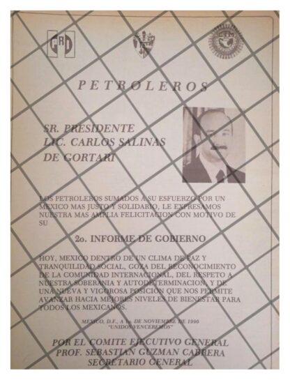 CARTEL ANTIGUO. SINDICATO PETROLERO CON SALINAS DE GORTARI