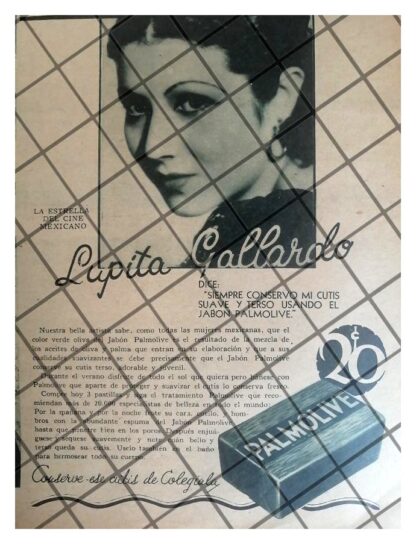 CARTEL PUBLICITARIO RETRO PALMOLIVE Y LUPITA GALLARDO 1934