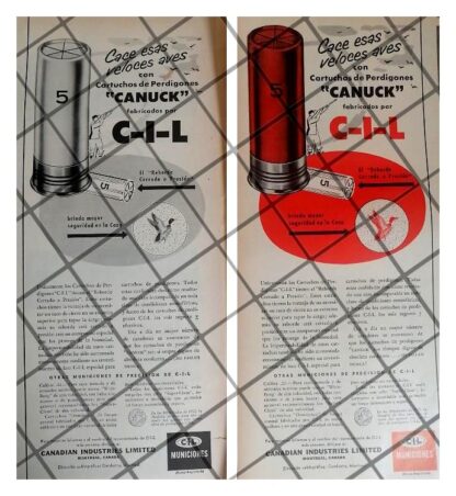 2 AFICHES RETRO CARTUCHOS DE ESCOPETA CANUCK 1954